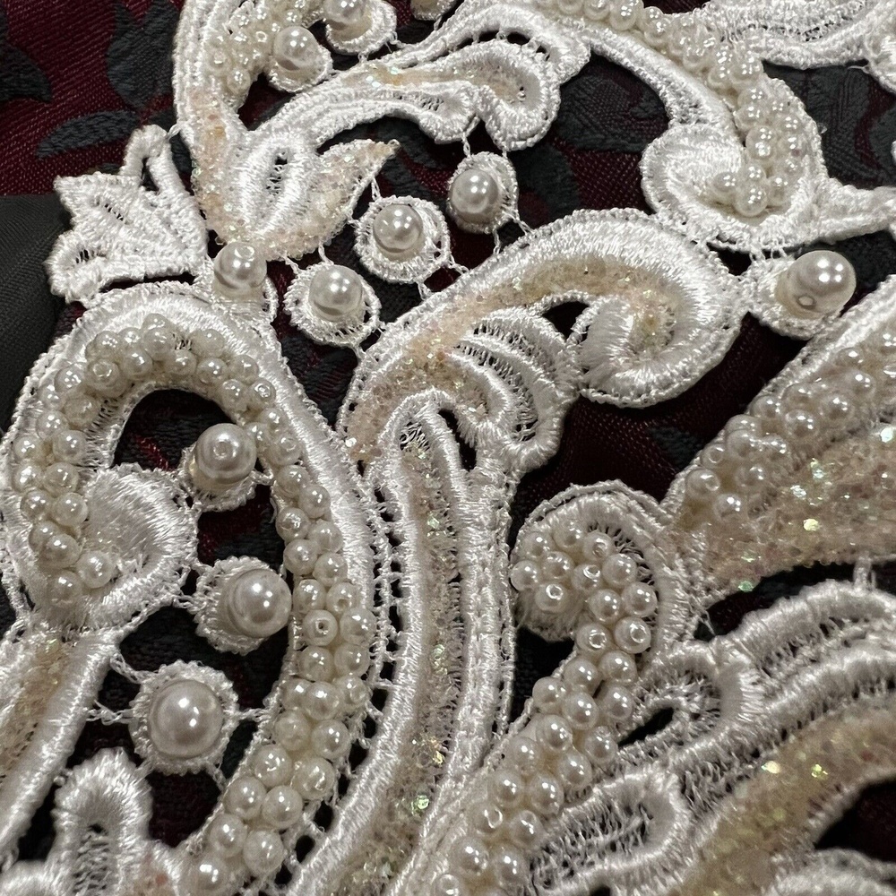 Vintage Jessica Mcclintock Jacquard Jacket 80’s Lace Detail And Pearl/ Beads - Picture 13 of 13